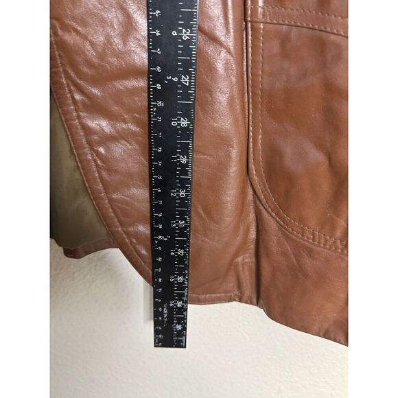 Vintage 70’s Sears Size 46 Tall Brown Orange Retro 2 Button Leather Jacket Coat - Picture 9 of 10